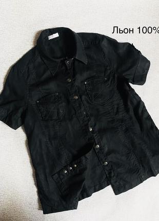 Рубашка черная женская лляная рубашка черная лен лляная тениска 100% - l,xl1 фото
