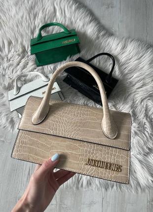 Сумка в стиле jacquemus / jac. le chiquito long beige croc. / сумка с ремешком