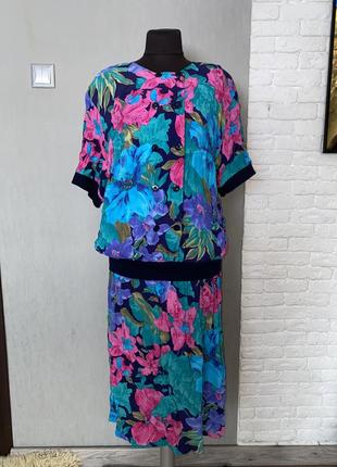 Вінтажна сукня у квітковий принт плаття міді великого розміру батал вінтаж st.michael, xxxl 56-58р1 фото