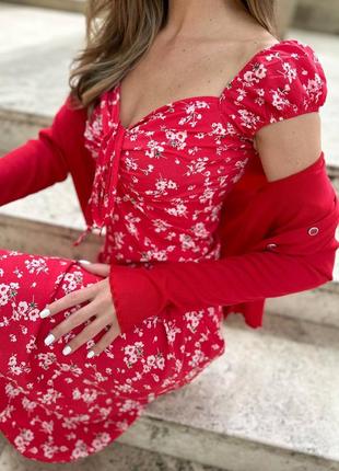 Костюм платье+кофта-рубчик, мокко, зеленый, красный, черный, белый+ пудра, синий+молочный5 фото