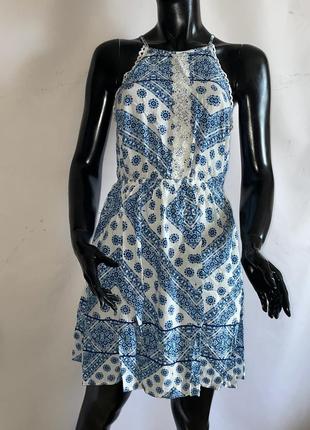 Блакитний сарафан з принтом atmosphere