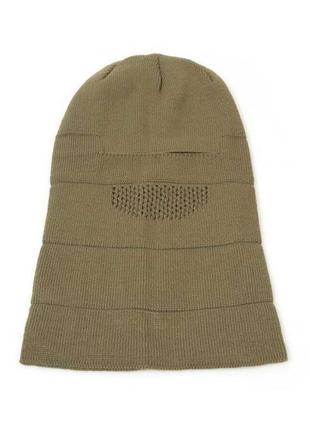 Теплая трикотажная шапка балаклава для военных | зимняя армейская балаклава хаки2 фото