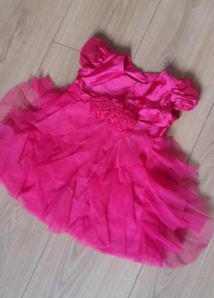 Плаття малинів мережив яскраве вбрання bambini 3-6 міс рожевий фатин сарафан візерунок ошатне літо фотосес дитяче пізденце
