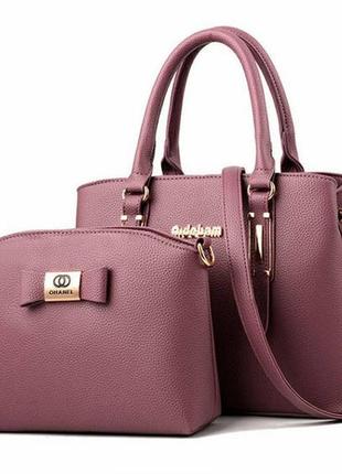 Набір жіноча сумка + міні сумочка клатч. комплект 2 в 1 велика та маленька сумка на плече. фіолетовий