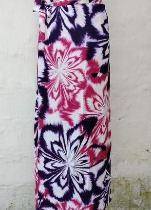 Красивая лёгкая длинная юбка в принт акварель цветы на запах roman 🌺1 фото