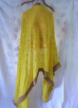 Шаль,индийская шаль,желтая шаль