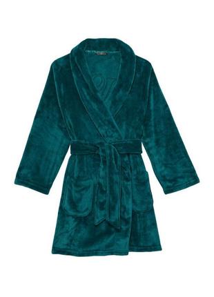 Комплект жіночий халат victoria's secret плюшевий (xs-s) і хутряні капці (37-38) колір зелений2 фото