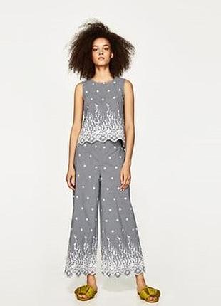 Штани-палацо в карту zara з вишивкою /6276/