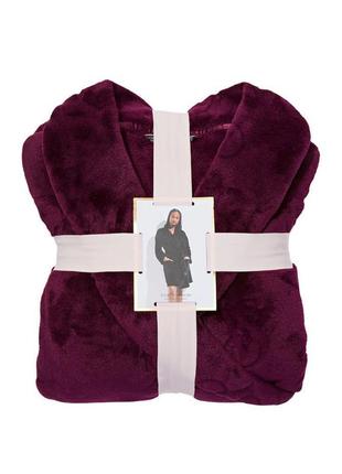 Комплект женский халат victoria's secret плюшевый (m-l) и меховые тапочки (37-38) цвет бордовый5 фото