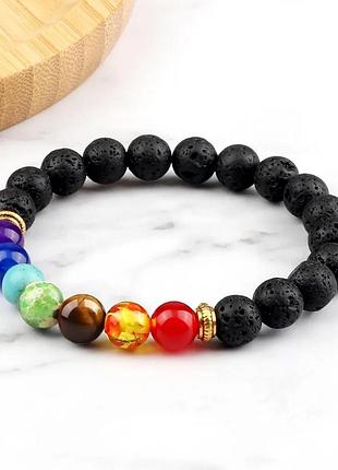 Браслет черный с разноцветными бусинами 7 чакр