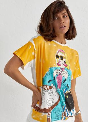 Женская футболка с принтом девушка с кофе4 фото