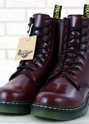 Кожаные бордовые женские ❄️зимние❄️ботинки dr martens bordo мех. сапоги, зима.