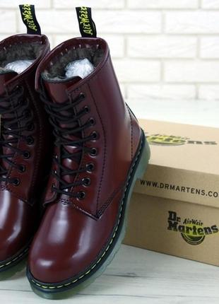 Кожаные бордовые женские ❄️зимние❄️ботинки dr martens bordo мех. сапоги, зима.3 фото