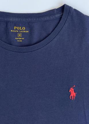 Базовая синяя футболка ralph lauren с лого на груди  ⁇  custom fit7 фото