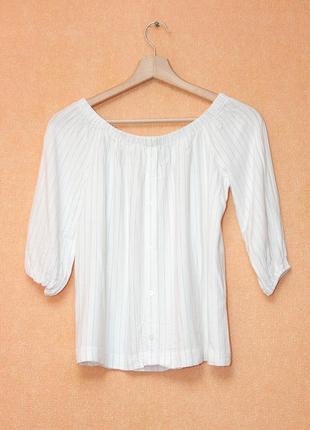 Блуза - кармен у тонку смужку легка та ніжна1 фото