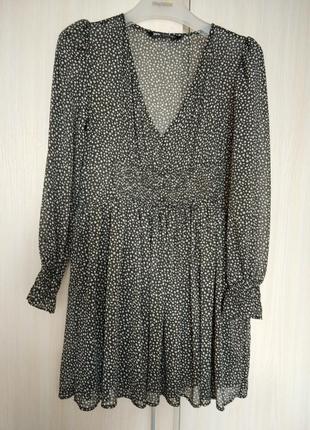 Гарне плаття в горох темно- оливкового кольору zara, розмір xs2 фото