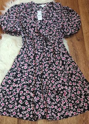 Платье сукня в цветочек объемный рукав s/m(10)