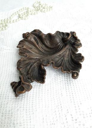 Лист! 🍁 бронза! винтаж ссср ваза вазочка советская бронзовая медная медь клеймо литье...