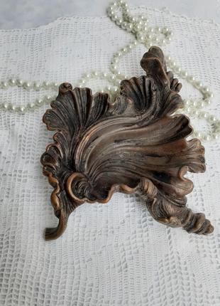 Лист! 🍁 бронза! винтаж ссср ваза вазочка советская бронзовая медная медь клеймо литье...