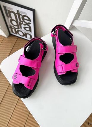 Босоніжки, фуксія/чорний, натуральна шкіра4 фото