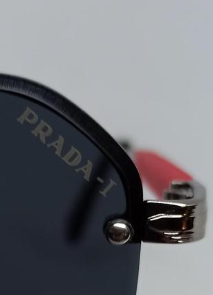 Окуляри в стилі prada чоловічі сонцезахисні каплі чорні однотонні в сріблястому металі9 фото