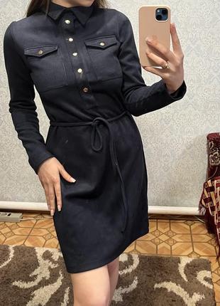 Синее платье замшевое