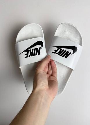 Жіночі шльопанці nike white капці тапочки найк белые шлепки