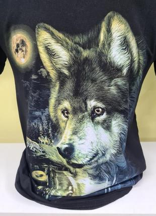 Футболка мужская с волком, чёрная футболка мужская женская унисекс, футболка волк , футболка с животными2 фото