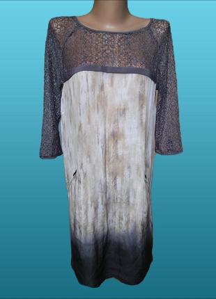Вишукана сукня шовкова комбінована mint velvet/пряме плаття з мереживною кокеткою3 фото