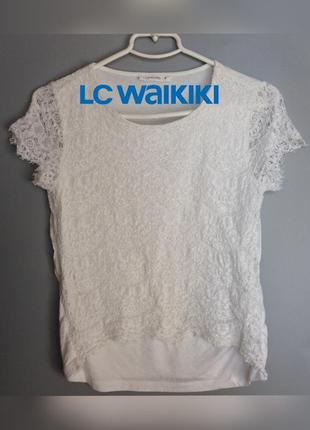Lc waikiki футболка біла мереживна блузка бавовна