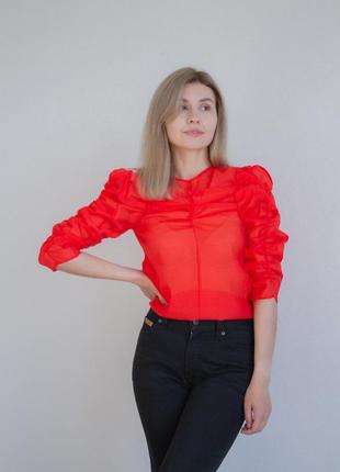 Блуза нарядна червона прозора