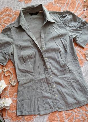 Блузка женская рубашка хлопковая коттон сорочка футболка майка серая в мелкую полоску р м1 фото
