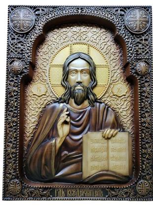 Ікона спаситель ісус христос, ікона з дерева, різьблена з дерева 44х34см