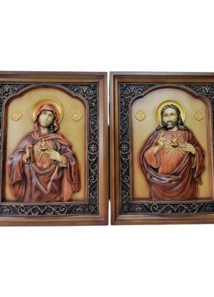 Ікона ісус христос ікона богородиця вінчальна пара з дерева 30х21см1 фото