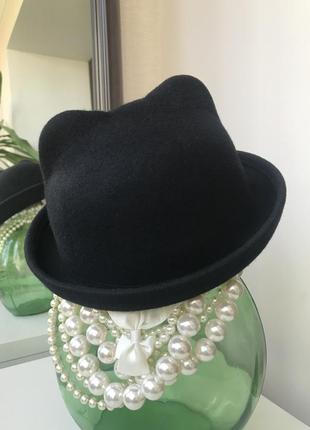 Шерстяная шляпа котелок с ушками шерсть вовняний капелюх2 фото