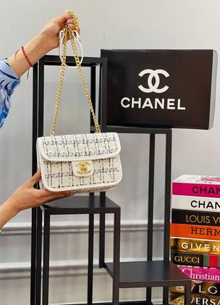 Сумка стеганая белая женская в стиле chanel клатч сумочка на цепочке шанель кросс-боди