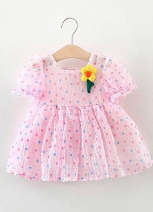 Нежное платье для девочки с цветочком розовое6 фото
