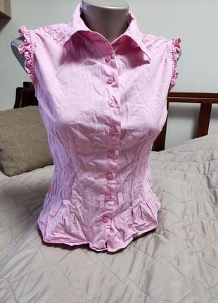 Нежно розовая хлопковая блузка рубашка на лето 36 р