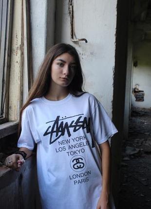 Белая футболка stussy 100% хлопок