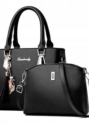 Шкіряна сумочка жіноча 2 штуки набір чорний