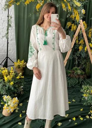 Сукня вишиванка довга хб туреччина біла чорна