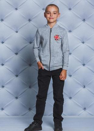 Бомбер трикотажный для мальчика код 01625 бомбер трикотажный для мальчика св-серый, длинный рукав ткань:   дв