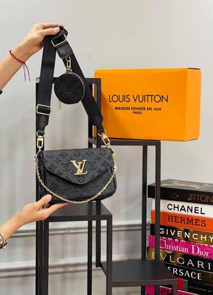 Сумка черная женская в стиле louis vuitton 2в1 сумочка луи витон клатч кросс-боди