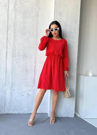 Легка літня сукня жіноча червона в горошок коротка коктейльна сукня з рукавом вільна сукня на літо 42-46 48-52 розмір2 фото