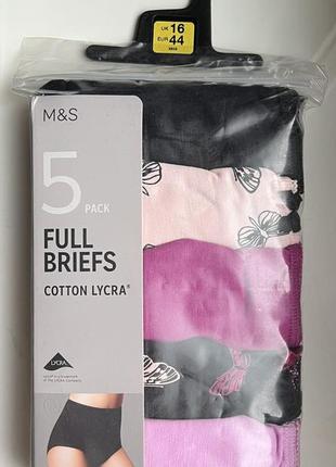 Набор женских трусов 5 штук marks & spencer хлопок р-р 14,16,18,20,22,24 full briefs трусы2 фото