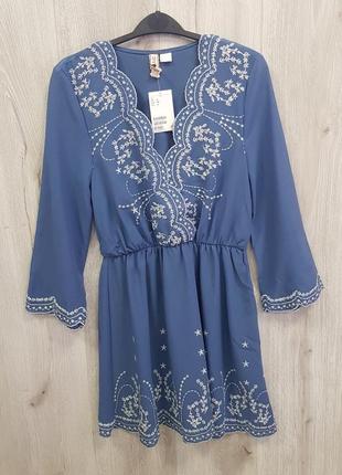 Синее платье с вышивкой sale3 фото