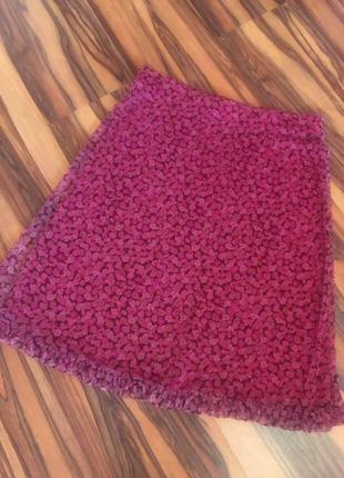 Рожева спідниця "morgan" двошарова принт — дрібні лілові квіти4 фото