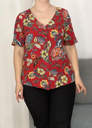 Яскрава натуральна блуза сорочка у квітковий принт №2256 фото