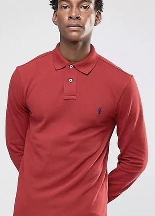 Лонгслив поло с длинным рукавом ральф лорен футболка мужская красная red polo shirt ralph lauren майка для повседневной носки lacoste