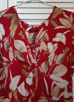 Лёгкое платье из вискозы, красное в листья, тропический принт roman7 фото